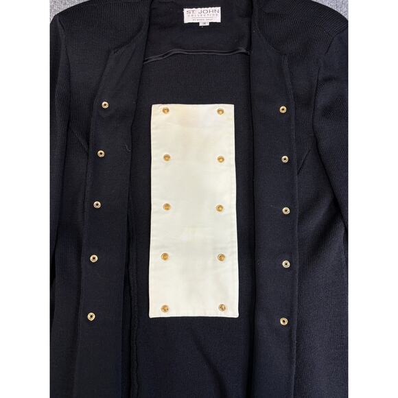 Rare St John Collection Marie Gray 2 pc Knit Suit Jacket Skirt Sz 14 Black Gold - Picture 3 of 13